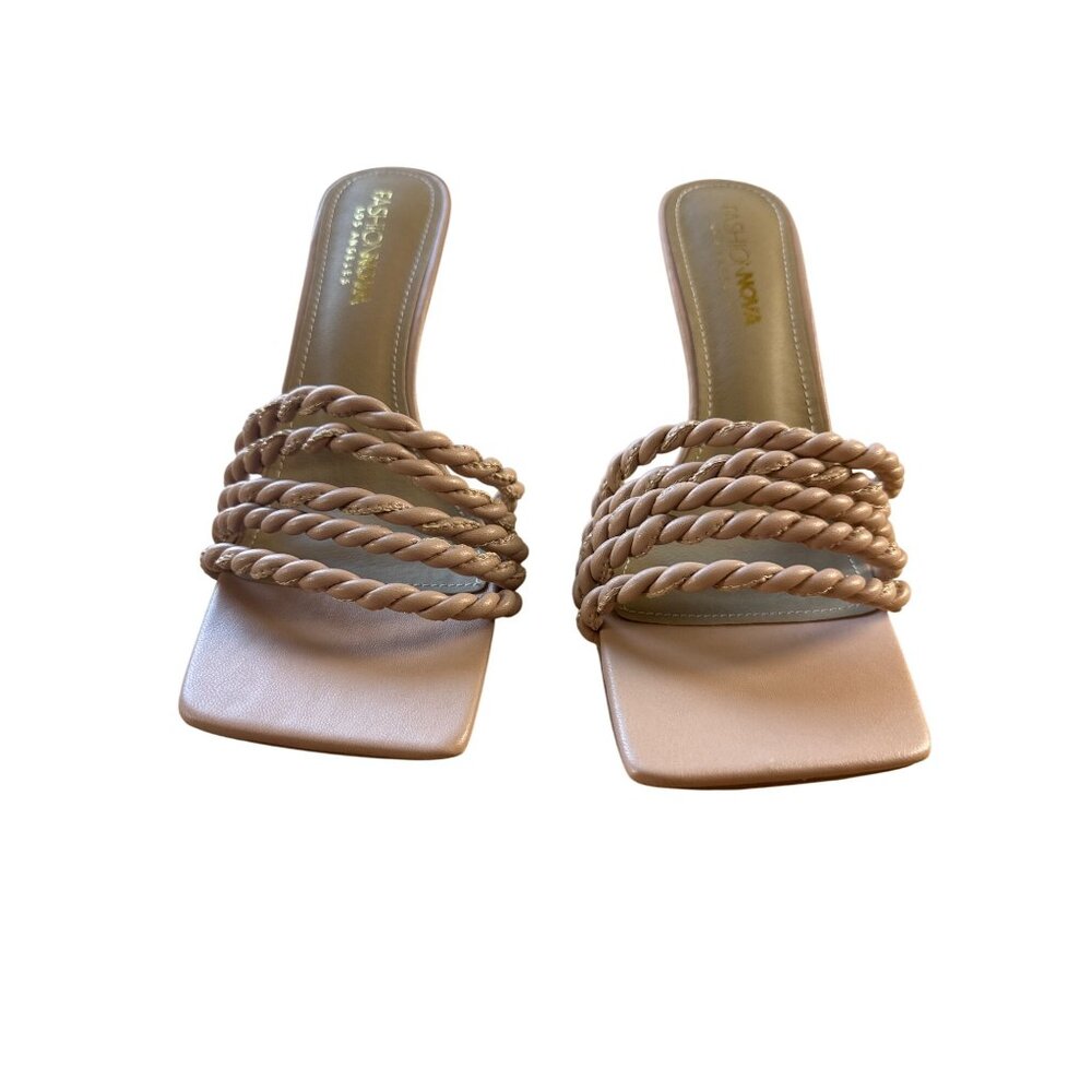 Fashion Nova 8.5 Braided Rope Strap 3" Heel Nude Heeled Sandals Square Toe